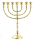 Seven Branch Menorah, Gleaming Gold Brass in Classic Design - Option 10