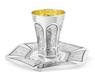 Sterling Silver Shabbat Kiddush Cup with Plate - Hammered Ornate Arch Design
