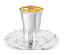 Sterling Silver Shabbat Kiddush Cup with Plate - Panel Design