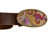 Woman's Belt with Colorful Paisley Design Buckle by Iris Design