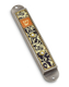 Iris Design Handcrafted Pewter & Enamel Beaded Mezuzah Case - Florals on Black