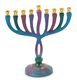 Colorful Curved Chanukah Menorah on Stem, Aluminum - For Candles