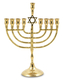 Brass Metal Chanukah Menorah with Star of David, for Candles - 10 Inches