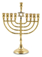 Brass Metal Chanukah Menorah with Star of David, for Candles - 10 Inches