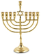 Brass Metal Chanukah Menorah with Star of David, for Candles - 10 Inches