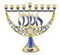 Enamel Menorah Star of David and Chanukah, Gold & Dark Blue - For Decoration