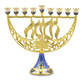 Enamel Menorah Star of David and Chanukah, Gold & Dark Blue - For Decoration