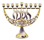 Enamel Menorah with Star of David & Chanukah, Gold and Purple - For Decoration