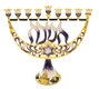 Enamel Menorah with Star of David & Chanukah, Gold and Purple - For Decoration