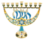 Enamel Menorah with Star of David & Chanukah, Gold & Light Blue - For Decoration