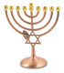 Bronze Color Chanukah Menorah with Star of David and Leaf Design - 7 Inches