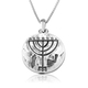 Sterling Silver Pendant Necklace - Ancient Coin Menorah Design