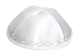 White Satin Kippah Decorated with silver border