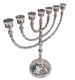 Seven Branch Menorah, Pewter Covered Brass with Decorative Branches - 10