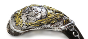 Decorative Rams Horn Shofar, Gold and Silver - Raised Lion of Judah Image
