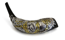 Decorative Rams Horn Shofar, Gold and Silver - Lion of Judah and Menorah