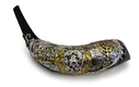 Decorative Rams Horn Shofar, Gold and Silver - Lion of Judah and Menorah