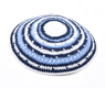 Hand Knitted Premium DMC Cotton Kippah - Blue, White and Light Blue Stripes