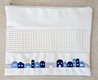White Faux Leather Tallit and Tefillin Bag Set - Embroidered Jerusalem Images