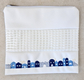 White Faux Leather Tallit and Tefillin Bag Set - Embroidered Jerusalem Images