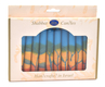 Decorative Handmade Galilee Shabbat Candles - Orange, Blue, Yellow with Streaks