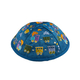 Yair Emanuel Kippah for Children  Embroidered Colorful Trains on Blue
