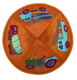 Yair Emanuel Kippah for Children  Embroidered Colored Trucks on Orange