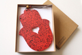 Graciela Noemi Handcrafted Terrazzo Hamsa, Cutout Heart – Red and Black Dots