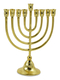 Gold Metal Chanukah Menorah Classic Design, for Candles - 10 Inches