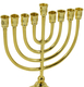 Gold Metal Chanukah Menorah Classic Design, for Candles - 10 Inches