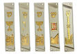 Set of 5 Mezuzah Cases with Decorative Judaica Motifs, Gold - 4