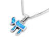 Chai Necklace Hebrew Letter Opal Stone Sterling Silver Necklace Pendant