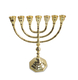 Seven Branch Menorah with Decorative Stem and Base, Gleaming Gold Brass  10