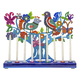 Yair Emanuel Hand Painted Chanukah Menorah, Colored Birds Flowers & Butterflies