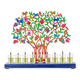 Yair Emanuel Hand Painted Chanukah Menorah, Colorful Pomegranate Tree and Birds