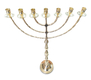 Extra Large Seven Branch Menorah on Stem, Gold Brass - 32
