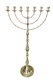 Extra Large Seven Branch Menorah on Stem, Gold Brass - 32