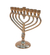 Chanukah Menorah, Gold Metal with a Heart Shape - 7.4 Inches Height