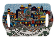 Ceramic Serving Tray with Jerusalem View in Colorful Armenian Art Style