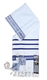 Acrylic Non-Slip Tallit, Textured Checkerboard Weave - Silver and Blue Stripes