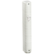 Metallic Look Mezuzah Case with Narrow White-Silver Stripes - Silver Shin