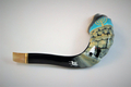 Decorated Hand Painted Ram's Horn Shofar Western Wall Menorah Design