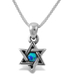 Star of David with Small Cultured Opal, 925 Sterling Silver Pendant Necklace