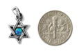 Star of David with Small Cultured Opal, 925 Sterling Silver Pendant Necklace