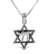 Star of David with Hebrew Chai, 925 Sterling Silver Pendant Necklace