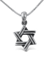 Star of David with Cut Line Design, 925 Sterling Silver Pendant Necklace
