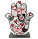 Dorit Judaica Free Standing Hamsa Sculpture, Red White and Black Hearts