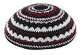 Knitted Kippah with Black, White and Maroon Stripes - Option for Sizes