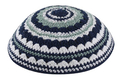 Knitted Kippah with Blue, White and Light Green Stripes