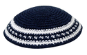 Black Knitted Kippah with Black and White Border Stripes - Choose Size